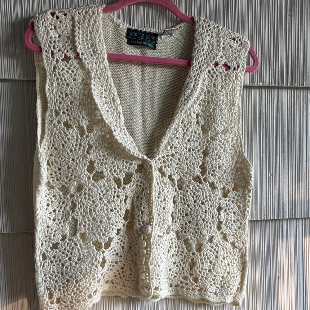 Cherry Sky Cream Crochet Vest